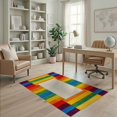 thumbnail image 2 of ODIKA 4'x6' Washable Area Rug Stain Resistant, Low Pile, Easy Care Pride Welcome Design With Bold Rainbow Stripe And Geometric Border for Dorm Room, Small Living, 2 of 7