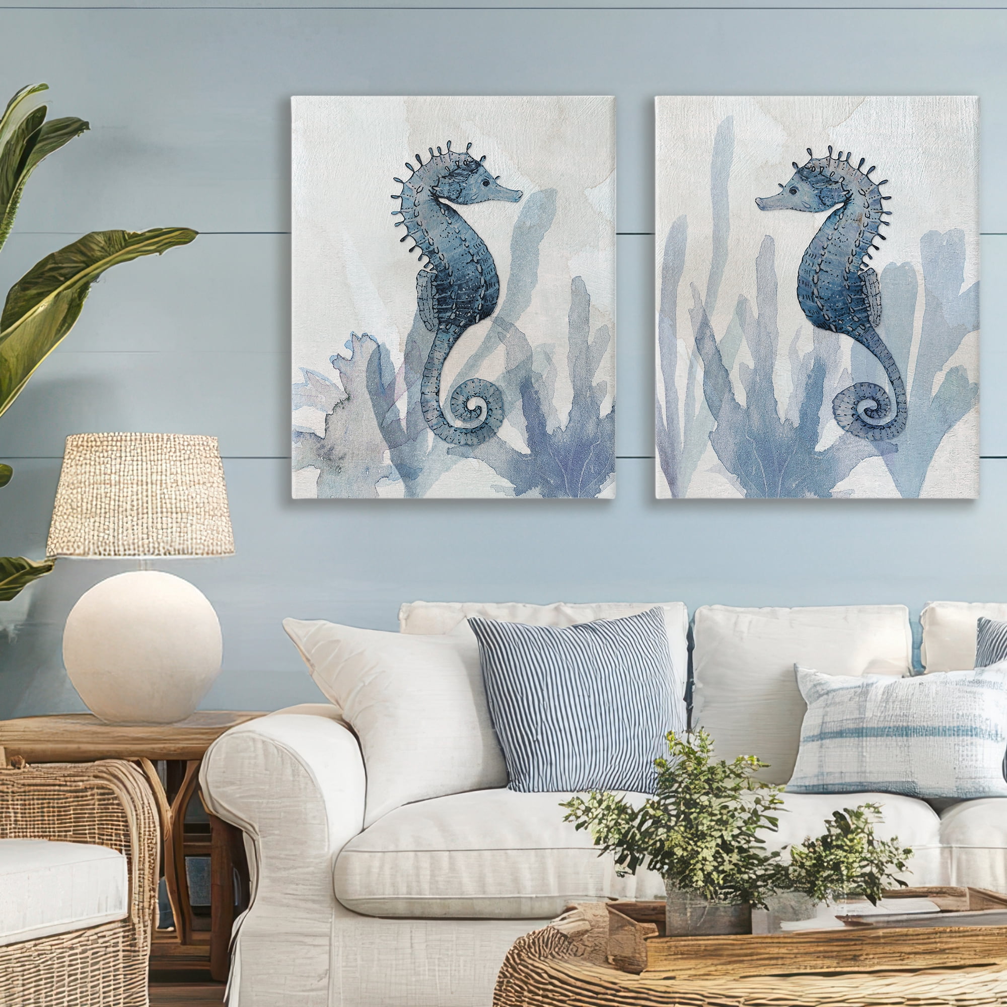 Stupell Industries Impressions of Seahorses 2 Piece Canvas Wall Art Set, design by Susan Jill
