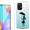 thumbnail image 1 of Slim-Fit Flexible Gel TPU Phone Case compatible with Samsung Galaxy A52 5G, with Tempered Glass Screen Protector, by OneToughShield ® - Rain/Hearts, 1 of 2