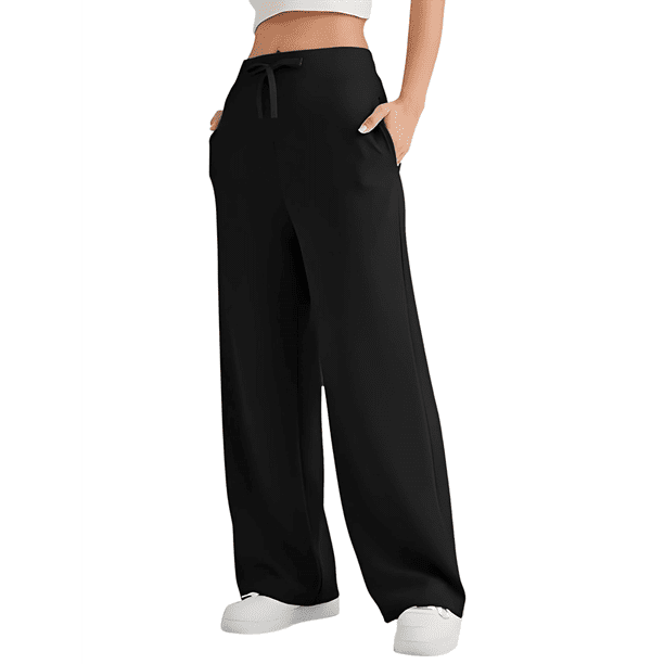 Pantalones Deportivos Holgados de Cintura Alta para Mujer, Color Negro, Talla L