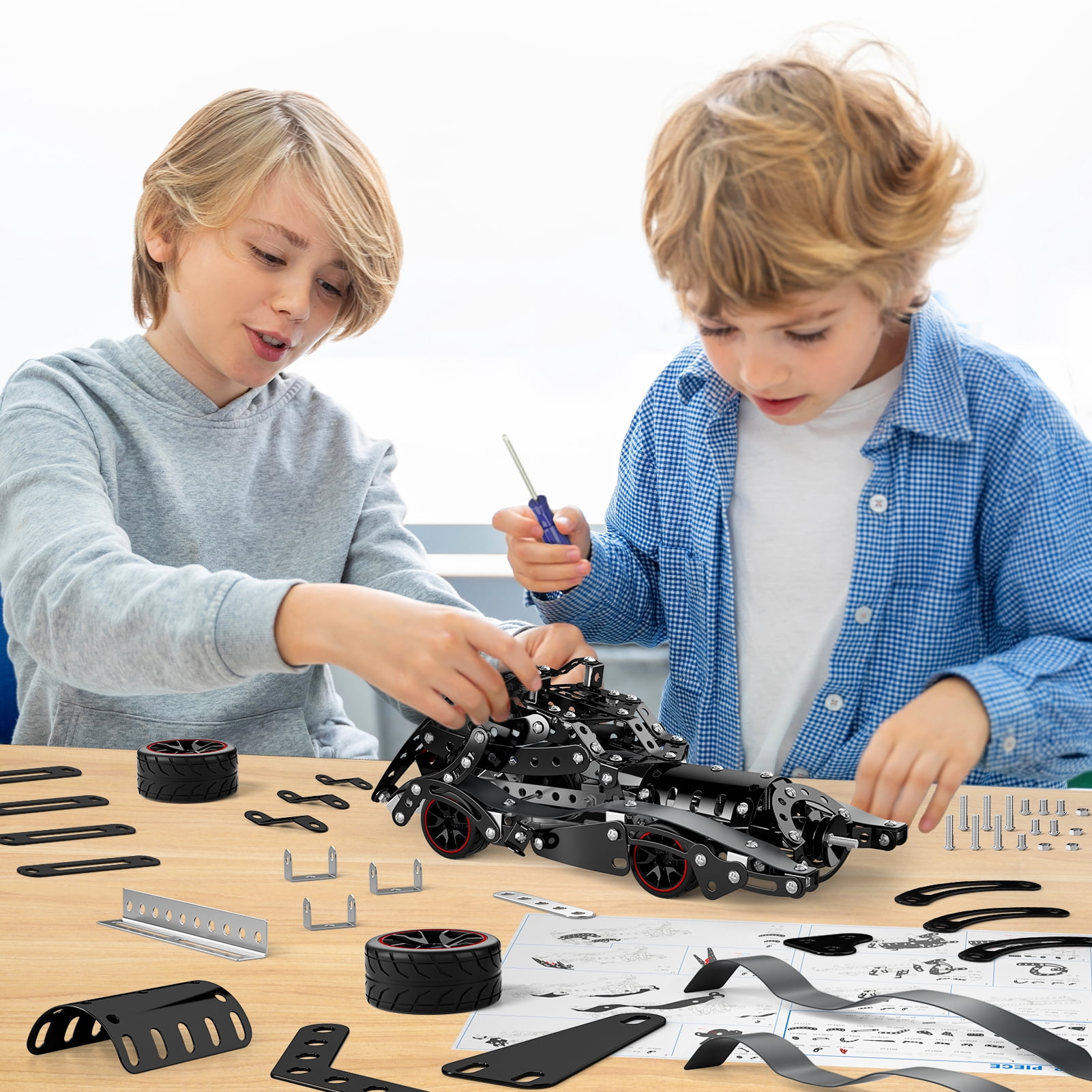 KukuFun STEM Building Projects Model Car Set for Boys Kids 8 9 10 11 12 Years Old, Metal Building STEM Kits Toys Science Set for Vehicle Fan