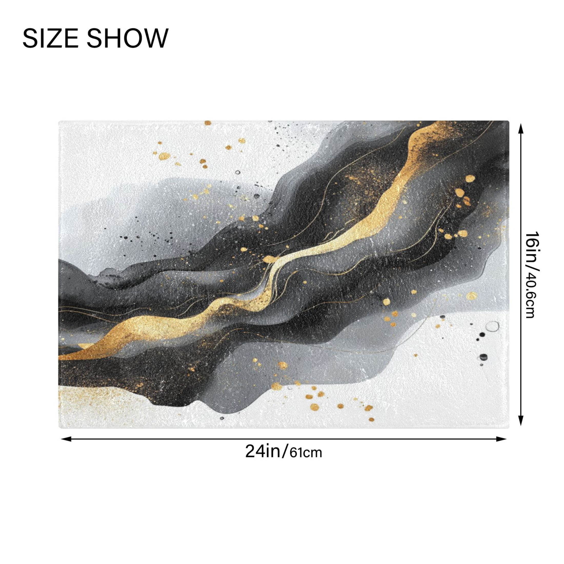2 Piece Soft Bathroom Rug Set Black and Gold Shapes Bath Mat and U-Shaped Toilet Contour Rug (16"x24"+20"x24")