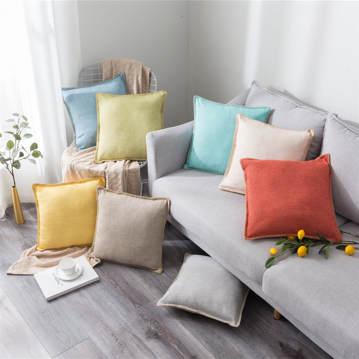 18x18 inch Solid Color Linen Decorative Throw Pillow Cover Linen