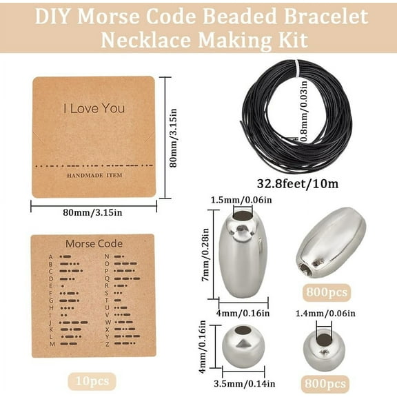 1bag Morse Code Beading Bracelet Making Kit - Silver CCB Plastic Barrel Round Spacer Beads - I Love You Display Card - Waxed Cord Kit for Jewelry Making Handmade Crafts Supplies