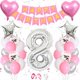 thumbnail image 1 of Kit de globos de cumpleaños, 28 unidades, mylar, plata rosada, con 8 globos, 1 of 1