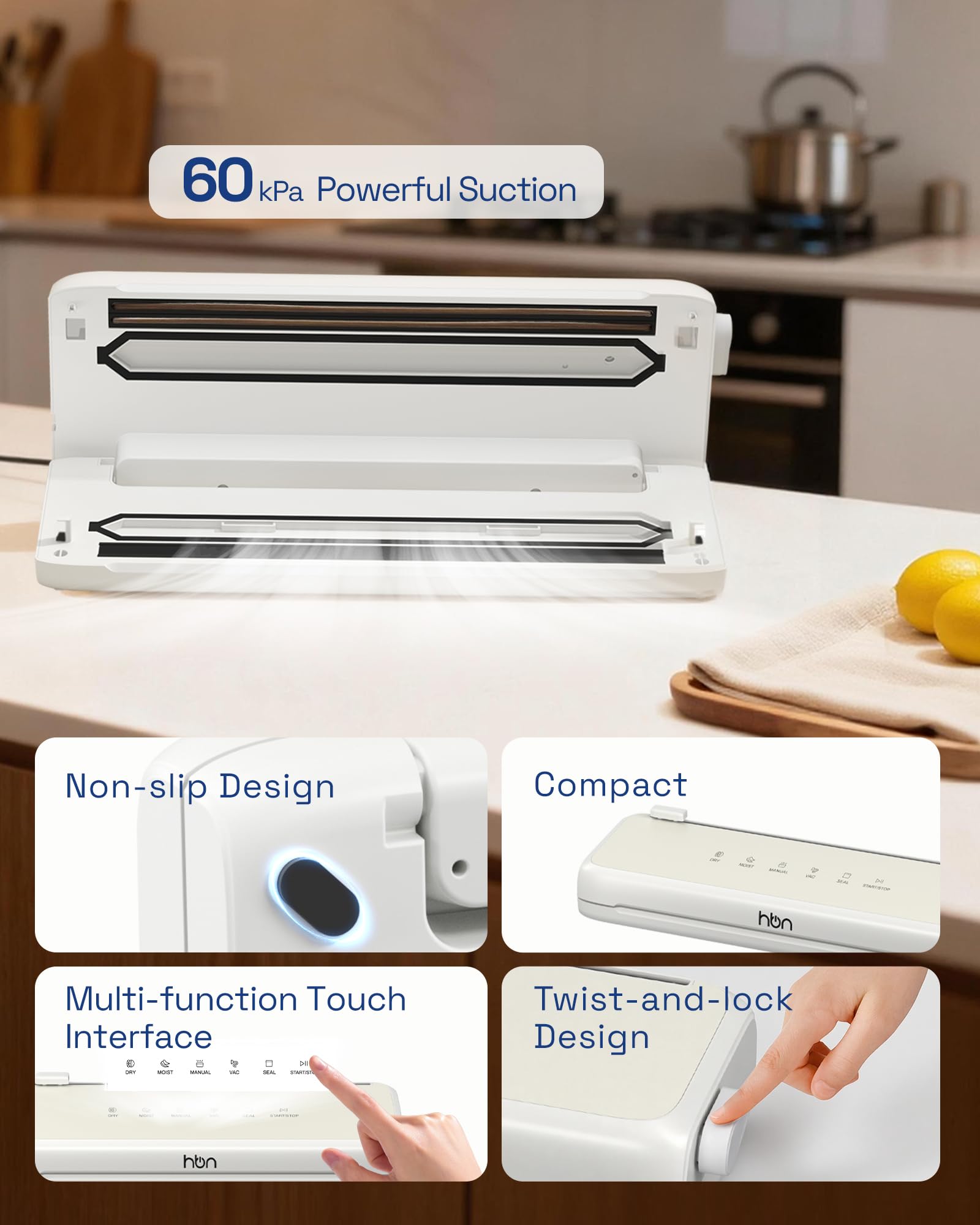 HBN Vacuum Sealer,60KPa Compact Vacuum Sealer Machine, Automatic Food Sealer  for Food Storage, Double Heat Seal Built-in Cutter with 1 Roll & 20 Bags