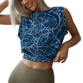 thumbnail image 3 of Pompotops Mode Femmes Courte O-Cou Mode Imprimé Gilet Sans Manches Extérieure Nombril Bas Blouse, 3 of 5