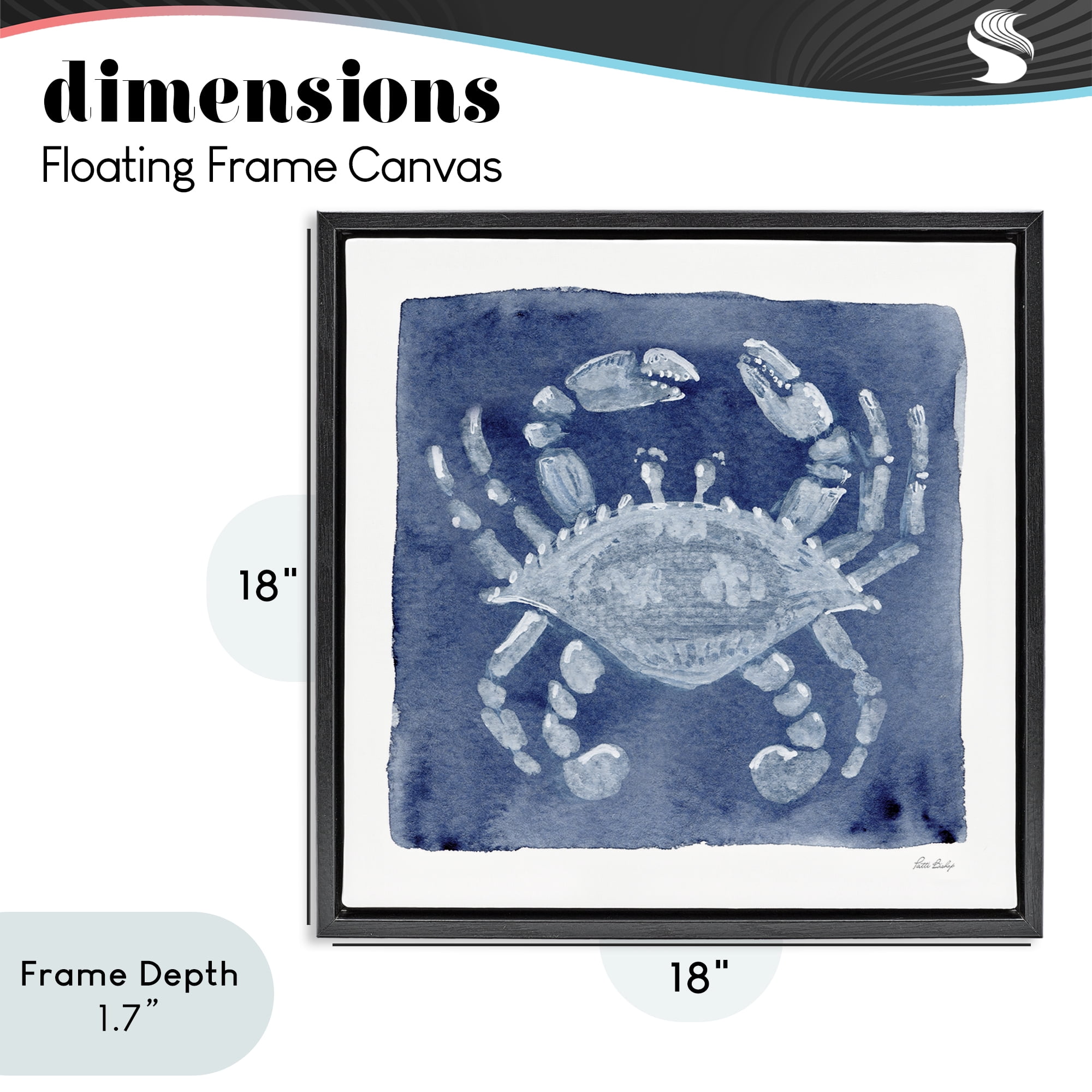 Stupell Industries White Crab on Indigo Black Framed Floater Canvas Wall Art, design by Patti Bishop