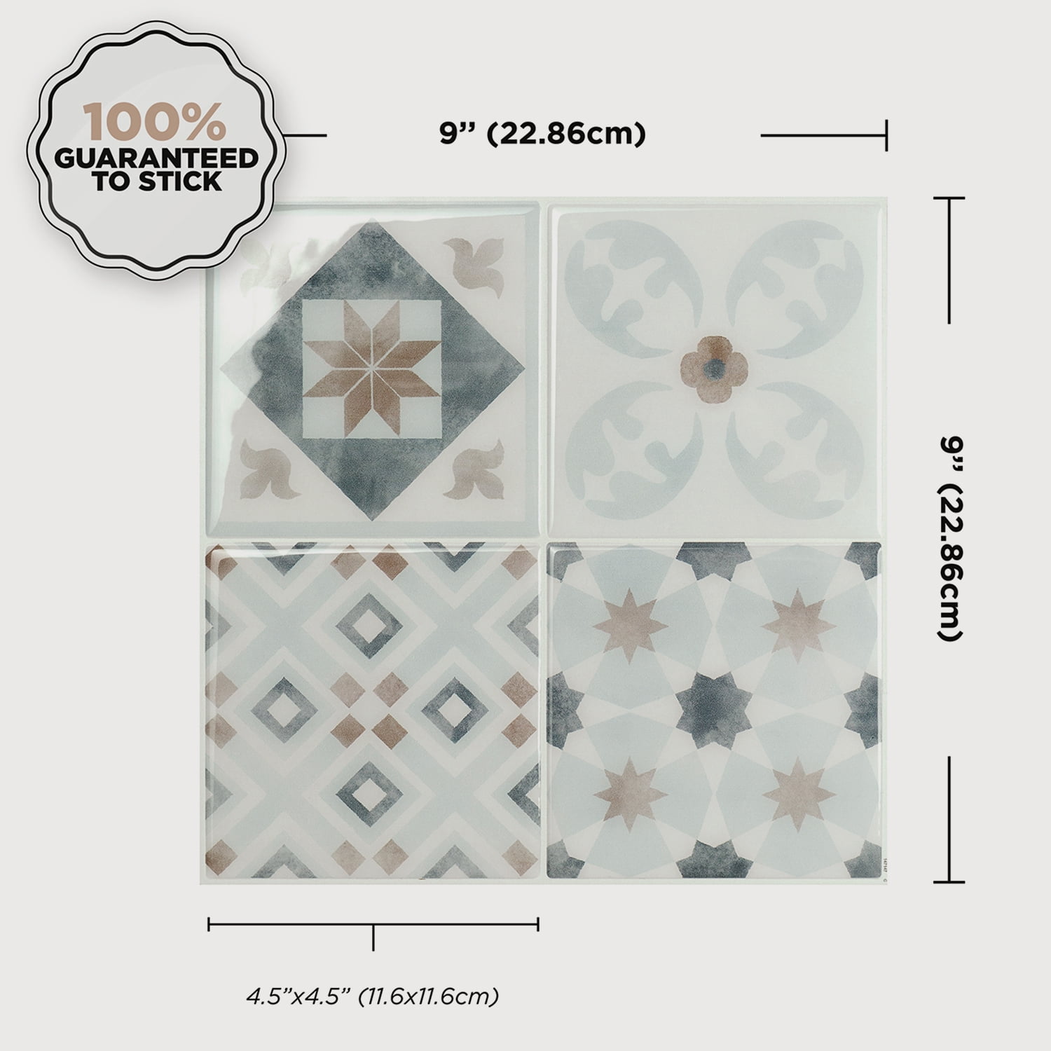 Smart Tiles - 3D Adhesive Peel and Stick Backsplash Tile, Blue, Brown & White - 5-Pack 9" x 9"