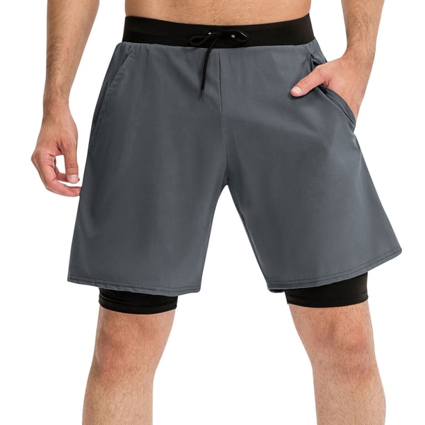 Pantalones cortos deportivos 2 en 1 para hombre, pantalones cortos elásticos, transpirables, de balo Abanopi Pantalones cortos deportivos para hombre