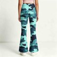 thumbnail image 6 of Spazoro Girls Flare Pants with Pockets, Button Closure Camouflage Print Relaxed Fit Lightweight Retro Bell‑Bottom Trousers for Street Daily Wear Mint Green Size 11-12, 6 of 7
