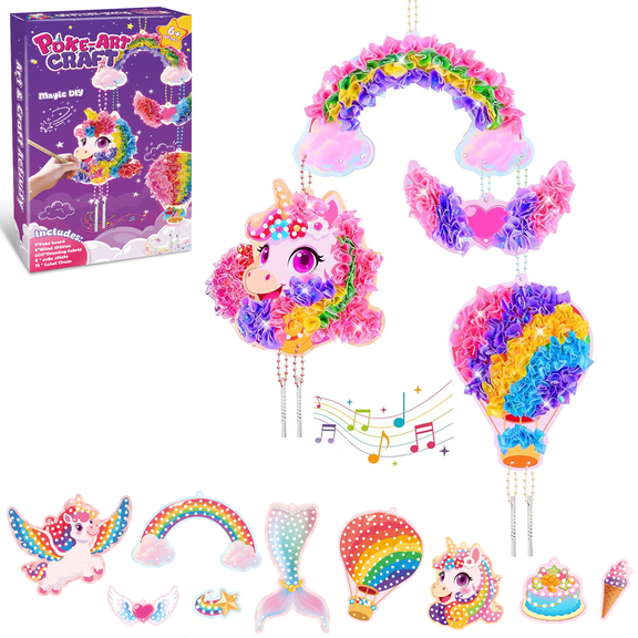 Richgv Poke in Art with Wind Chime, Unicorn Art and Craft Kit Toys for Girls, DIY Party Decoration Birthday Gift for Kids 4-12