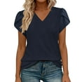 thumbnail image 2 of TAGOLD Womens Short Sleeve V-Neck Blouses & Shirts Solid Color V Neck Patchwork Ruffle Short Sleeve Loose Top, 2 of 5