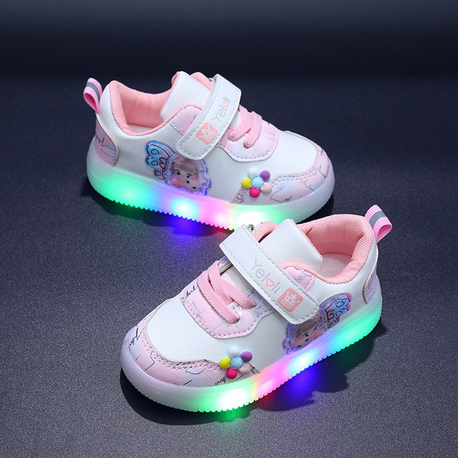 Baby Girl Shoes Spring Autumn New Sports Shoes Leather Cartoon Led Luminous Shoes Sports Casual Shoes Toddler Boy Sneakers,Size 5.5 Years-6 Years