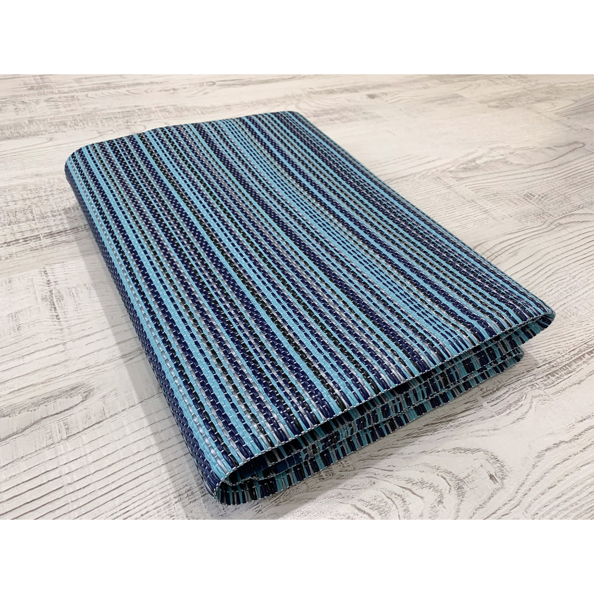 5x7 Waterproof, Reversible Plastic Straw Outdoor Rugs for Patios | Also for Camping, RV, Deck, Porch, Balcony, Camp, Patio | Navy, Stripes | Size: 5' x 6'11''
