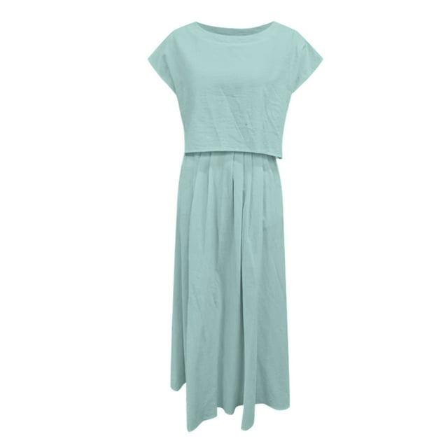 Conjunto de vestido sin mangas para mujer para primavera-verano: conjunto informal de poliéster en color liso, versátil para fiestas, tallas S-XL