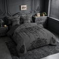 thumbnail image 2 of meiyoeat Gothic Spooky Skull 7pcs Queen Bedding,Retro Damask Victorian Flowers Bedding Comforter Set Queen, Black Gray,Black Reversible, 2 of 7