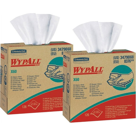 Kimberly Clark WypAll X60 Wipers, White, 126 sheets, Bundle of 2