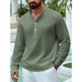 thumbnail image 4 of Shirt for Men, Mens Shirts for Summer Cotton V Neck Button Down Solid Casual Long Sleeve Pullover Tops Army Green L, 4 of 4