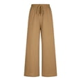 thumbnail image 3 of Arlun Womens Wide Leg Flowy Drawstring Palazzo Linen Pants Summer Beach Casual Elastic High Waisted Loose Trousers Soft Lightweight Breathable Leisure Pant Khaki XXL, 3 of 5