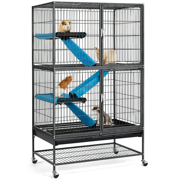 Alden Design Rolling Metal 2-Story Small Animal Cage with Removable Ramps, Hammered Black