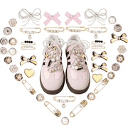 Ivasky 30 Pcs Shoe Charms for Sneakers, Shoe Charms for Girls - Bows, Clips, Pins, Jewelry, Laces, Bling, Pink, Standard, Metal ,30 Count