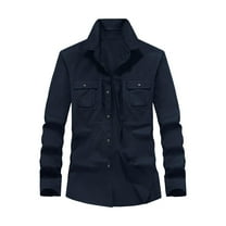 Men's Fishing Shirt Button Down Long Sleeve Work Shirt Tactical with Pockets Breathable Sun Protection for Hiking Casual Outdoor