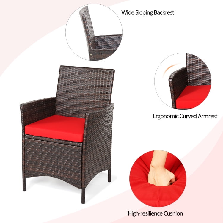 Aimee Lii 3 Pieces Wicker Patio Furniture Set, Conversation Sofa Bench Cushion, Modern Patio Furniture, Red Aimee Lii 3 Pieces Wicker Patio Furniture Set, Conversation Sofa Bench Cushion, Modern Patio Furniture, Red