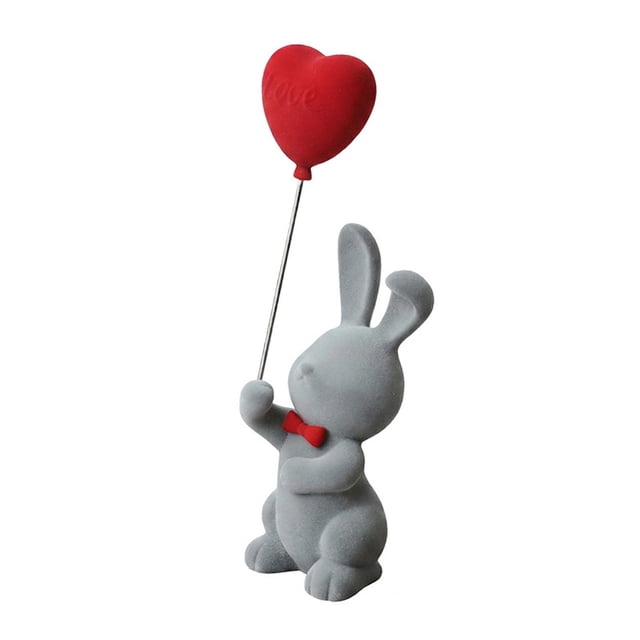 predolo Heart Rabbit Statue Animal Sculpture Collectible Art Craft Ornament Easter Bunny Gray