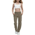 thumbnail image 2 of HAOTAGS Teen Girls Kids Pants, Solid Color Summer Causal High Elastic Waist Athletic Long Trousers Coffee 12 Years, 2 of 7