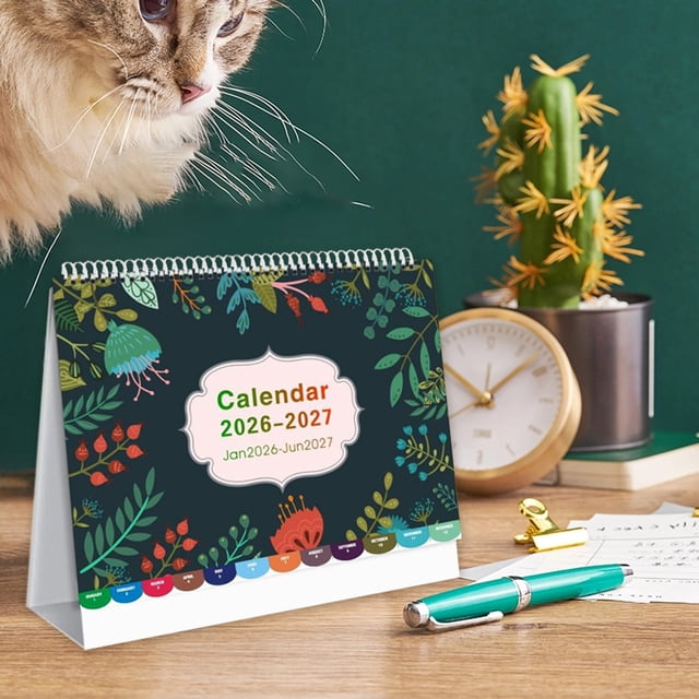 Calendario de escritorio de papel, decoraciones de Halloween, calendario de escritorio de 18 meses, calendario de escritorio de pie, calendario abatible para el hogar, suministros de oficina, días fes