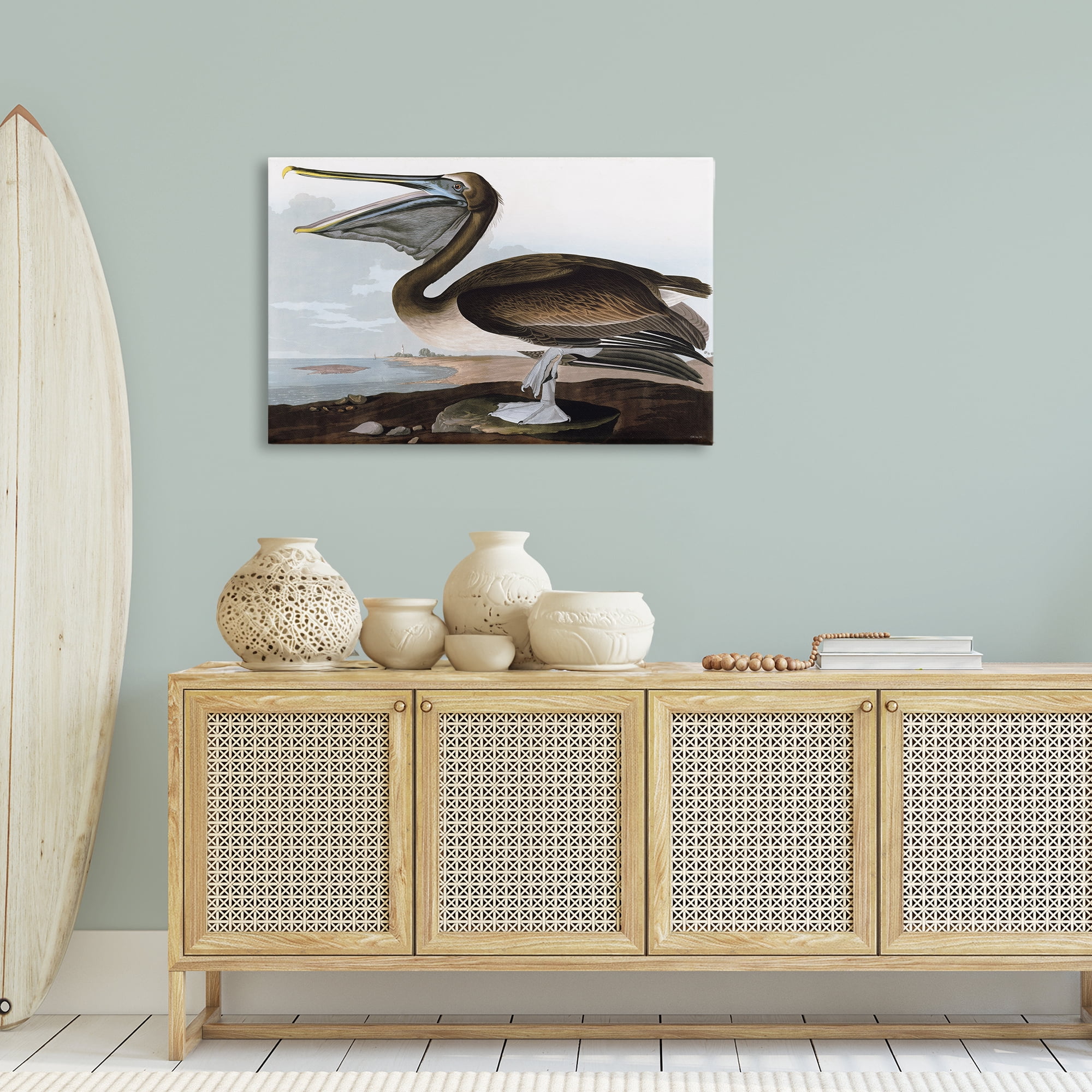 Stupell Industries Classic Pelican at Beach Animals & Insects Painting Gallery Wrapped Canvas Art Print Wall Art, 36 x 24
