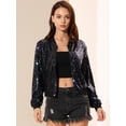 thumbnail image 3 of Chaqueta De Bombardero De Lentejuelas Con Cremallera Y Manga Larga Recortada Con Purpurina Para Mujer Negro Lentejuelas Symphony azules y moradas XS, 3 of 6