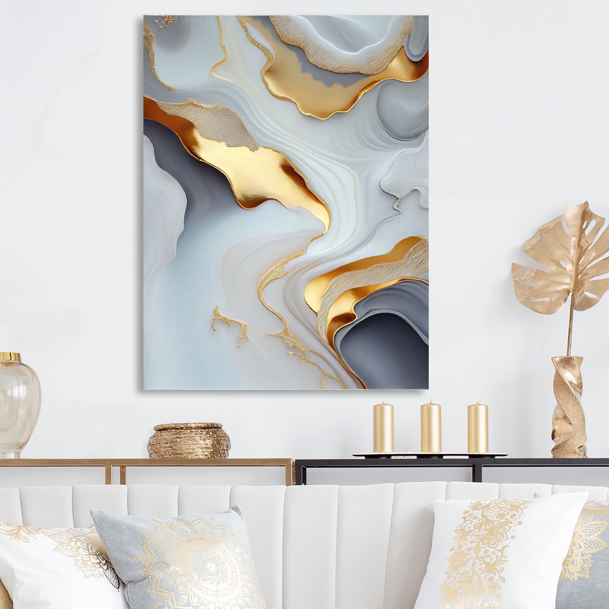 Designart White And Gold Marble Abstract IV Canvas Wall Art