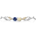 thumbnail image 2 of Gem Stone King 0.92 Ct Round Cabochon White Ethiopian Opal Blue Created Sapphire 925 Silver and 10K Yellow Gold Lab Grown Diamond Bracelet for Women, 2 of 3