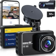 Dash Cam, 4K Ultra HD Front Camera+2K Rear Cameras, 5G WiFi - Fastest Download speeds app, Support iOS Android,WDR Night Vision, Car Camera with 3" IPS Screen 32GB Card,24H Parking Mode