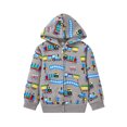 thumbnail image 4 of Little Boys 100% Cotton Train Zip Hoodie Gray Long Sleeve Jacket, Casual Kids Sweatshirt, 2T, 4 of 10