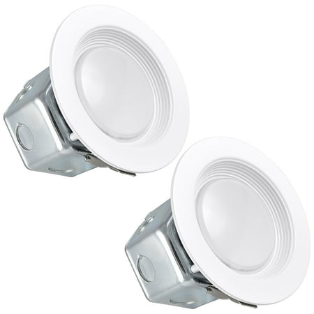 2-Pack 4 Inch Junction Box LED Retrofit Downlight, Luxrite, 10W (60W Equivalent), No Can Recessed Lighting, 2700K Warm White, 700 Lumens, Dimmable, Wet Rated, 120-277V, Jbox LED Light, ENERGY (Best Led Bulbs For Recessed Cans)