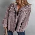thumbnail image 4 of Womens Corduroy Shacket Jacket Long Sleeve Button Down Color Block Hooded Coat with Pockets, 4 of 7