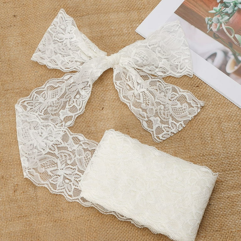 3 Inch White Lace Ribbon, 10 Yards Wide Stretchy Lace Trim Elastic Floral  Lace for Bridal Wedding Decoration Gift Wrapping DIY Sewing Craft Hair Bow