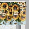 thumbnail image 4 of Sunflowers Valance & Tier Curtain 3 pcs Set, Flying Bees with Jumble Design Leafy Helianthus with Minty Stripes, Window Treatments for Kitchen Room Decor, 55" x 36", Mustard Seafoam Green, 4 of 5