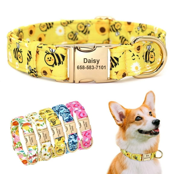 Pet Artist Fabric Personalized Dog Collar Customized Pet Puppy Name Number Engraved Floral
