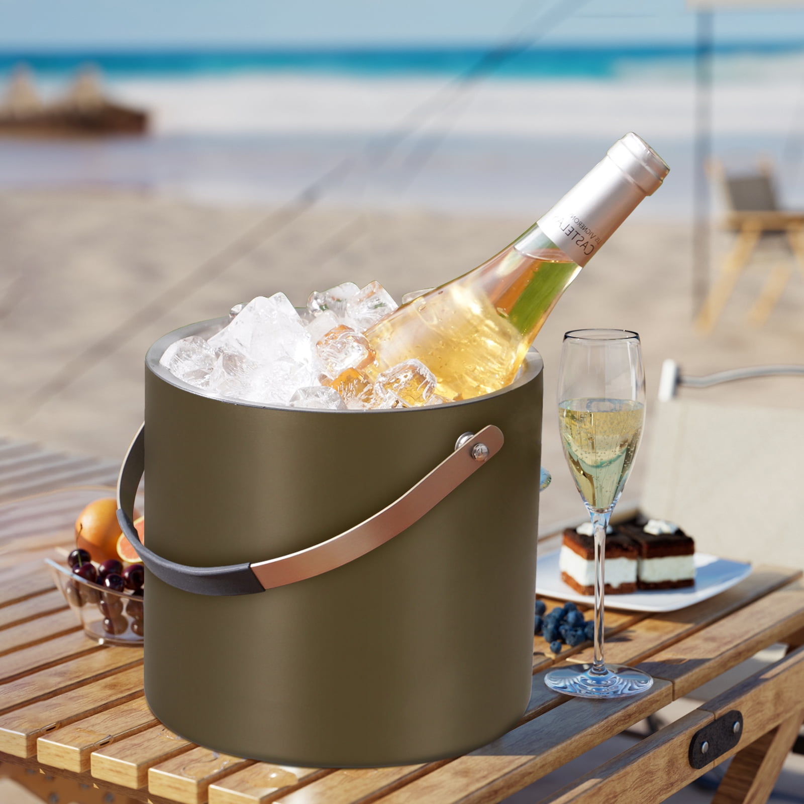 3.2L Ice Bucket with Silicone Lid, Scoop, Strainer, Double Wall Stainless Steel Ice Bucket for Parties & Cocktail Bar,Ideal for Gift