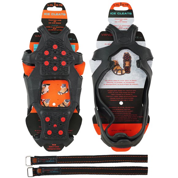 vangelo Tungsten Ice Cleats with Straps for Winter Boots and Shoes Anti-Slip Grippers on Ice Snow Surface with Reflective Back
