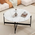 thumbnail image 2 of Round Contemporary Marble Finish Veneer Top Black Metal Large Coffee Table - (White Marble), 2 of 10