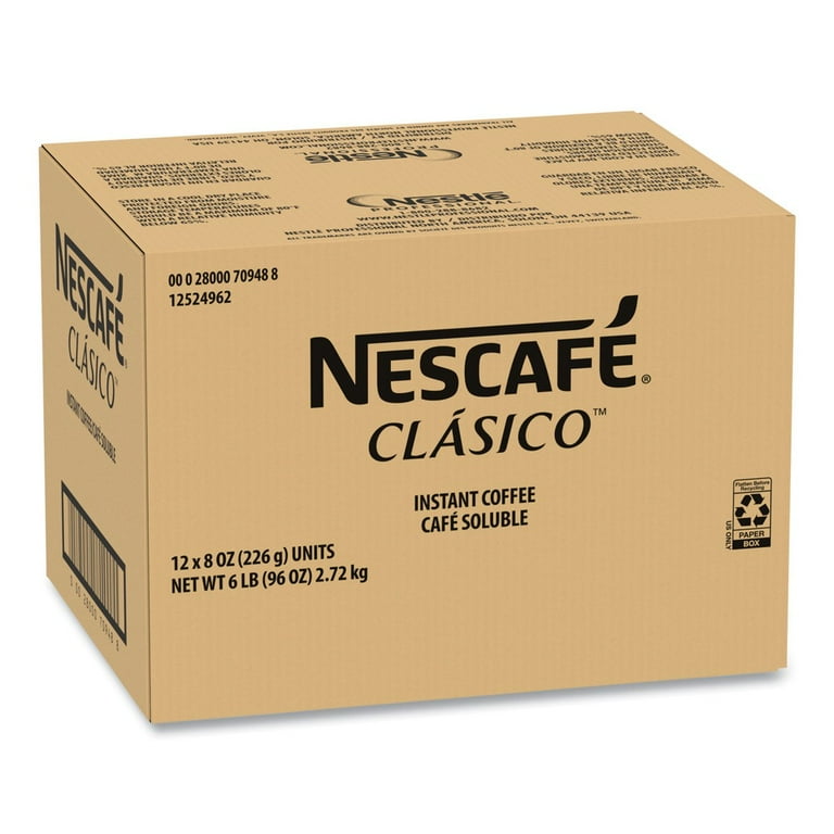 Nescafe Clasico Dark Roast Instant Coffee, 100% Pure, 128 oz, 12