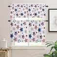 thumbnail image 2 of Semi-Sheer Rod Pocket Kitchen Valance and Tiers Set 24 Inch Length, Independence Day American Flag Stars Stripes and Fireworks Red and Blue Curtains Living Room Bedroom Bathroom Valance 3 Piece Set, 2 of 6