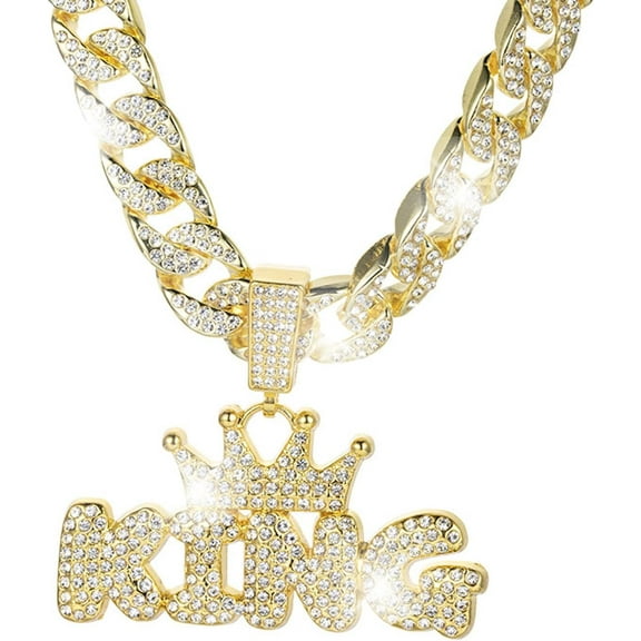 Mens Hip-hop Cuban Chain, Rhinestone Bling Pendant Necklace Diamond Chain Jewelry For Men,Men's Fashion Jewelry