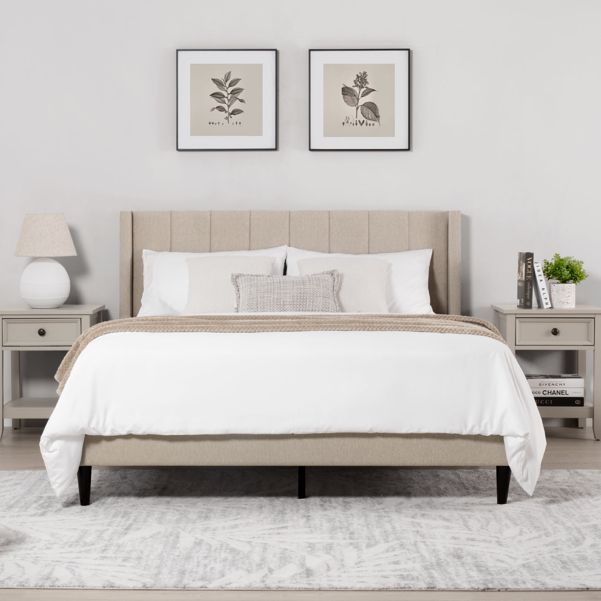 Spruce & Spring Upholstered Platform Bed Frame with Wingback Headboard Full