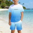 thumbnail image 2 of Teen Boys' 2 Piece Outfits Short Sleeve Gradient Letter Print Summer Tee And Shorts Casual Back to School Clothes Size 13-14T, 2 of 5